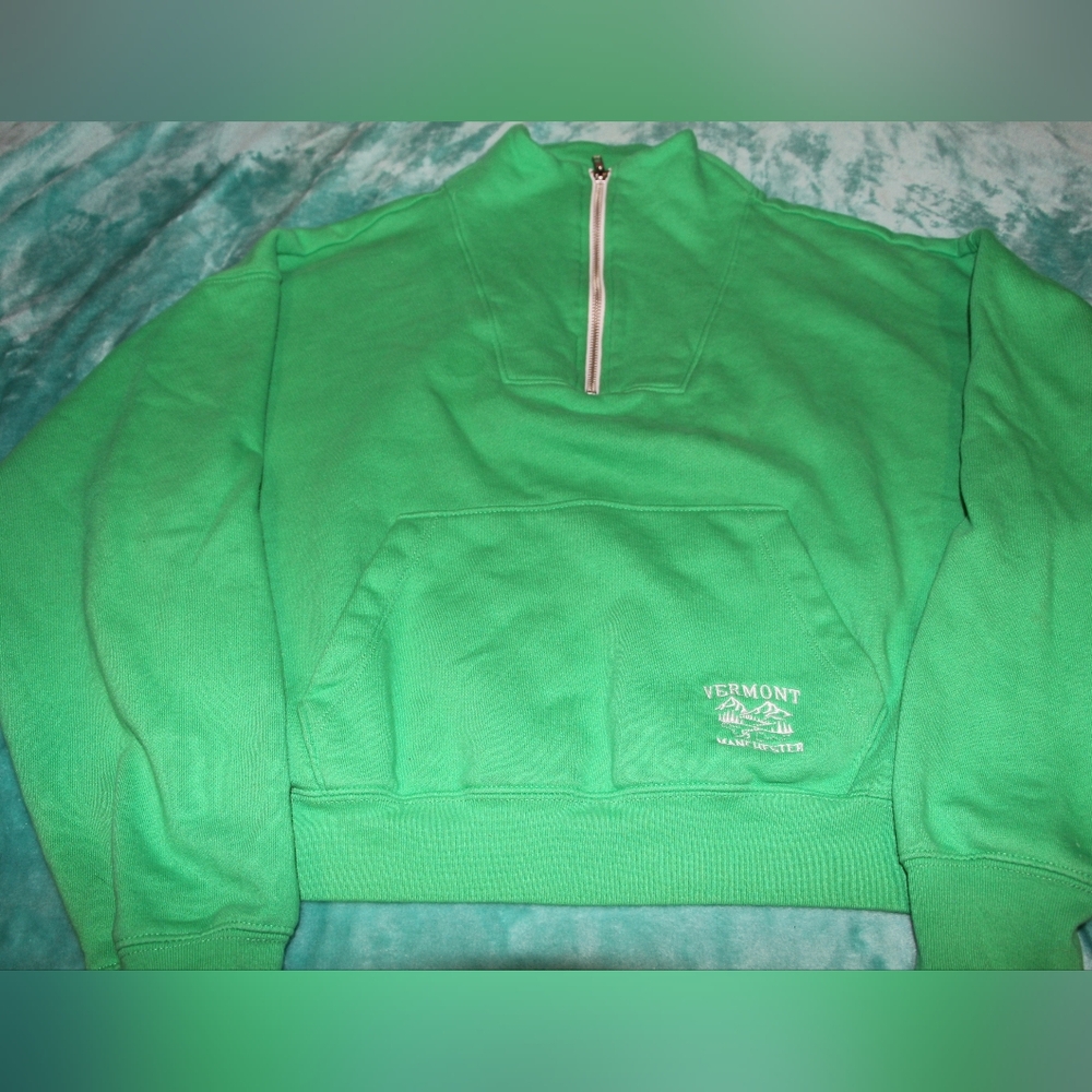 Green Cropped Quarter-Zip Pullover - image 2